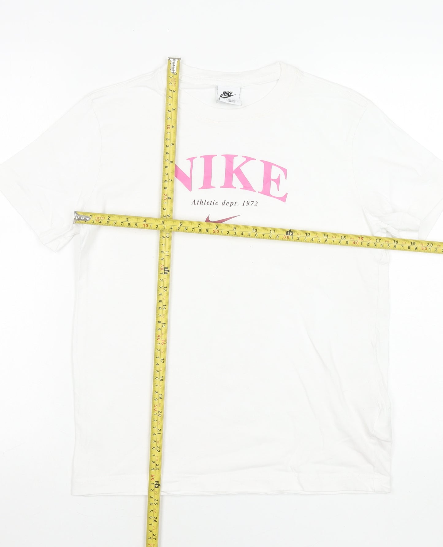 Nike Girls White Pink Graphic Logo T-Shirt Size L 146-156cm Cotton
