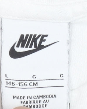 Nike Girls White Pink Graphic Logo T-Shirt Size L 146-156cm Cotton