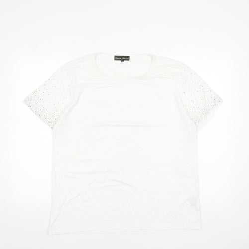 Frank Usher Women White Rhinestone Short Sleeve T-Shirt Size S