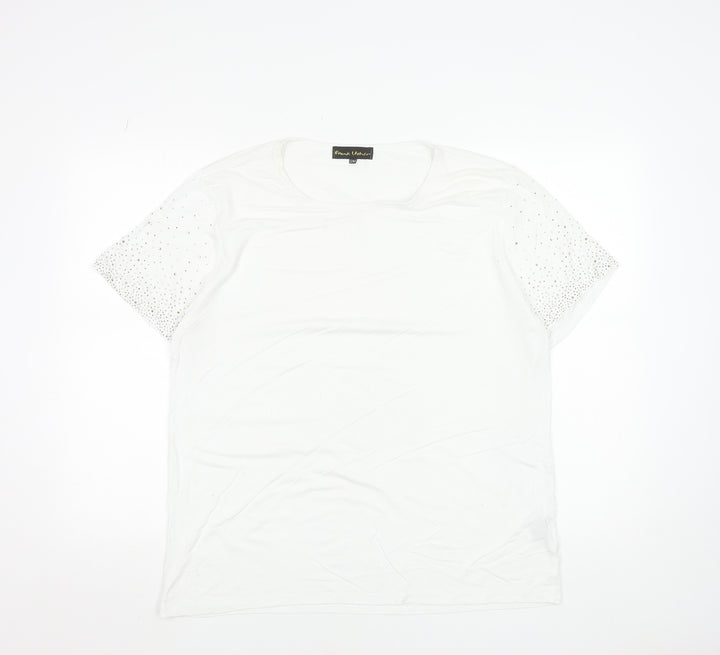 Frank Usher Women White Rhinestone Short Sleeve T-Shirt Size S