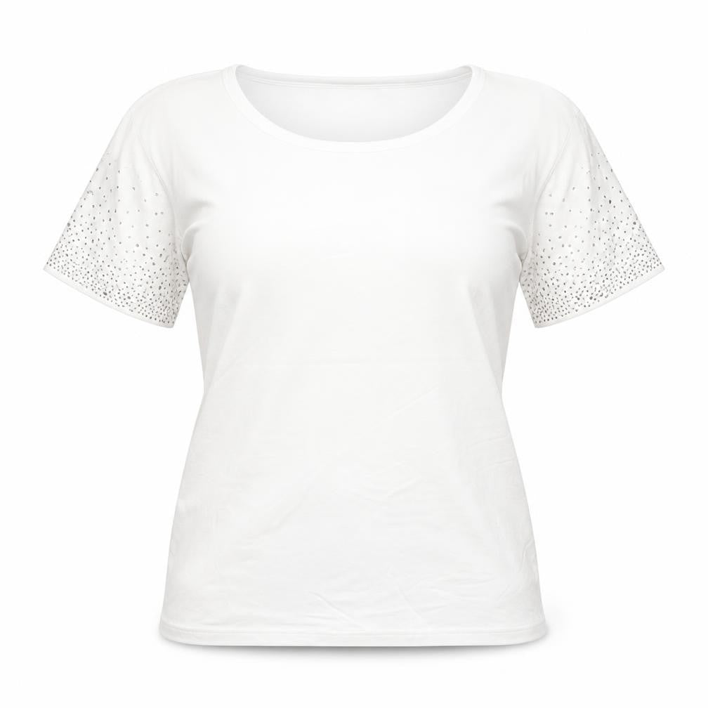 Frank Usher Women White Rhinestone Short Sleeve T-Shirt Size S