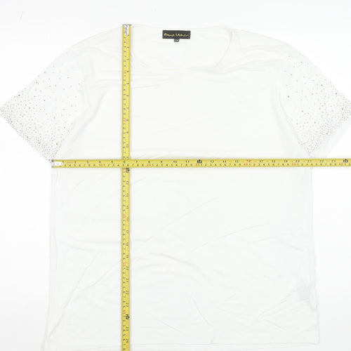 Frank Usher Women White Rhinestone Short Sleeve T-Shirt Size S