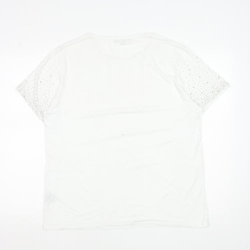 Frank Usher Women White Rhinestone Short Sleeve T-Shirt Size S