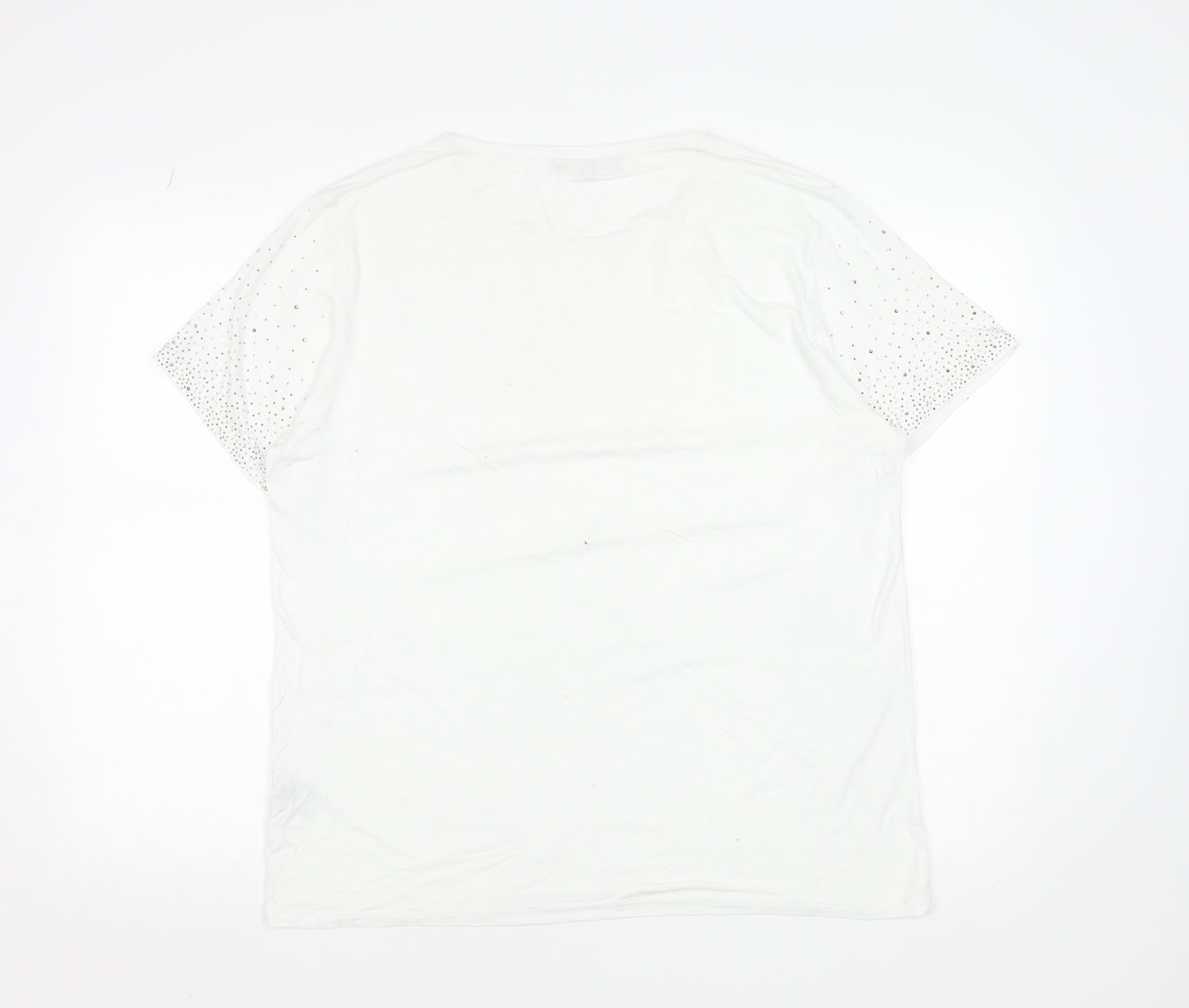 Frank Usher Women White Rhinestone Short Sleeve T-Shirt Size S