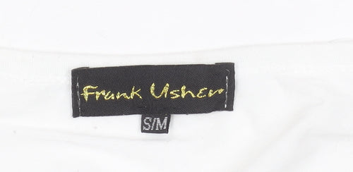 Frank Usher Women White Rhinestone Short Sleeve T-Shirt Size S