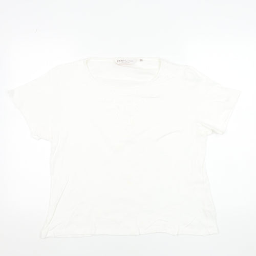 EWM Women’s White Cotton Short Sleeve Embroidered T-Shirt Size 18-20