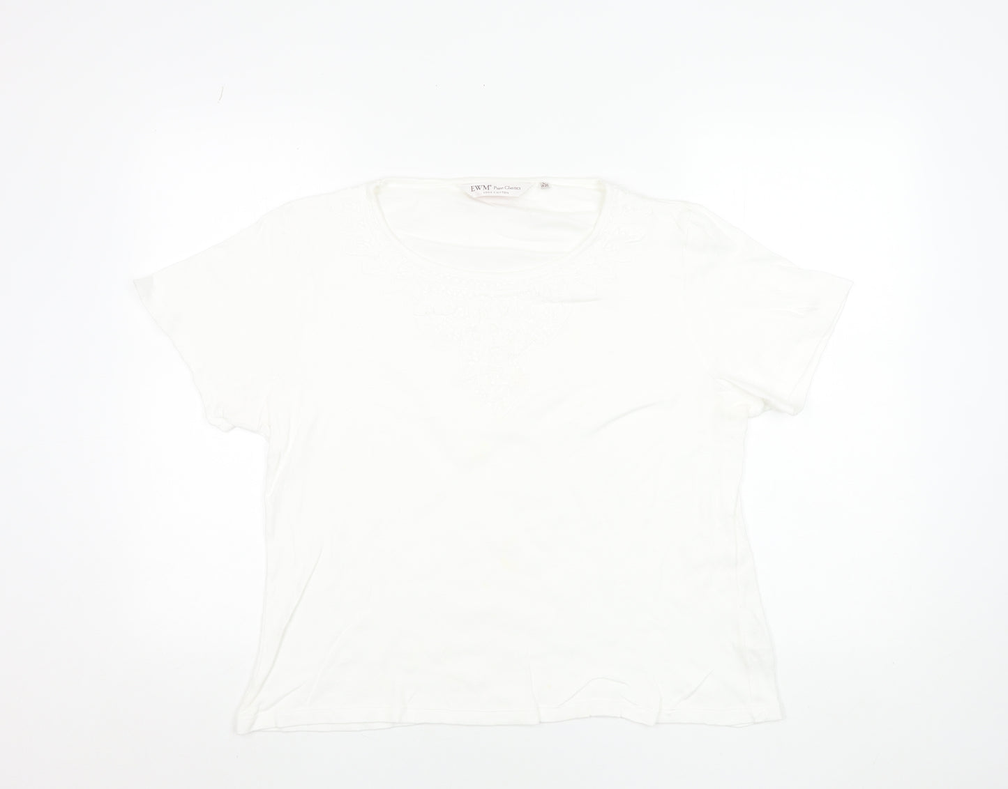EWM Women’s White Cotton Short Sleeve Embroidered T-Shirt Size 18-20