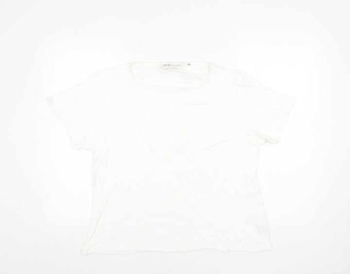 EWM Women’s White Cotton Short Sleeve Embroidered T-Shirt Size 18-20