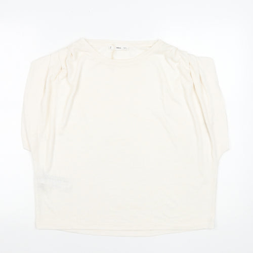 MNG Women's Ivory Puff Sleeve Viscose T-Shirt Size 14