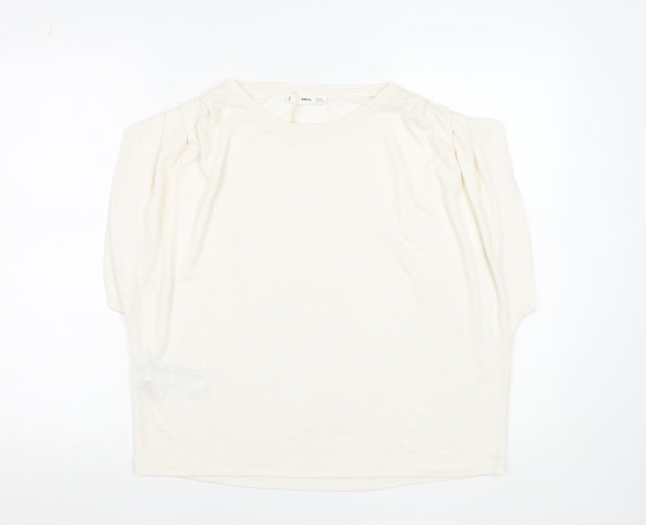 MNG Women's Ivory Puff Sleeve Viscose T-Shirt Size 14