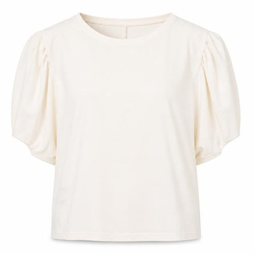 MNG Women's Ivory Puff Sleeve Viscose T-Shirt Size 14