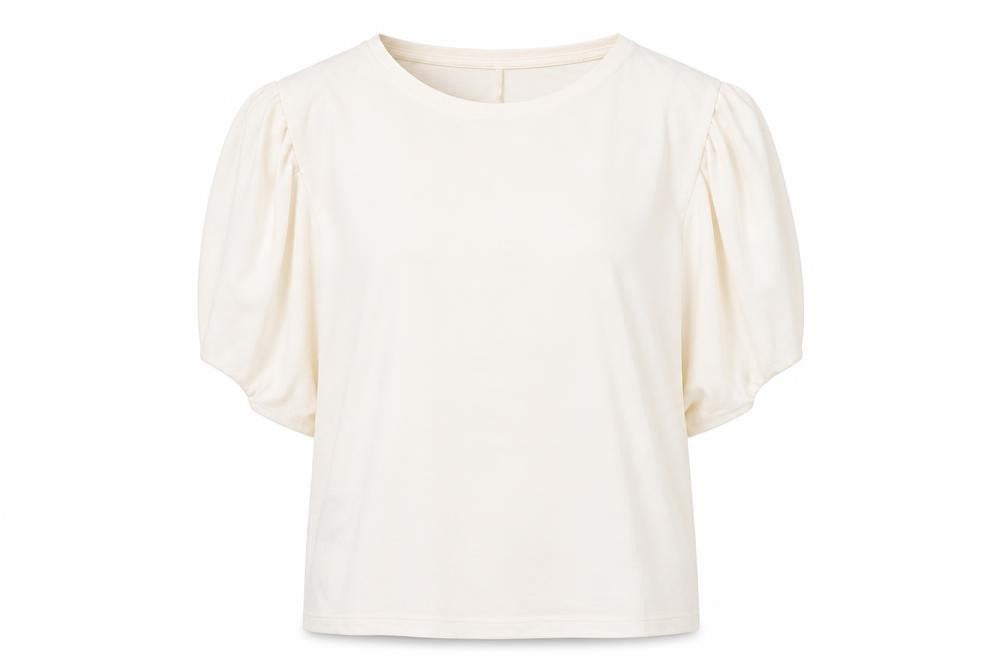 MNG Women's Ivory Puff Sleeve Viscose T-Shirt Size 14