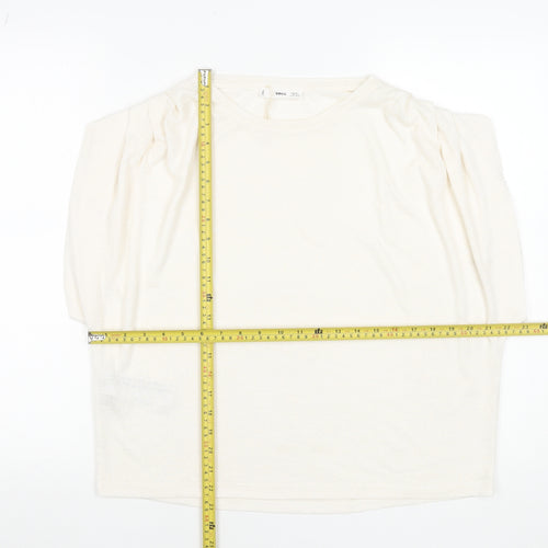 MNG Women's Ivory Puff Sleeve Viscose T-Shirt Size 14