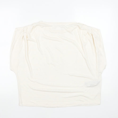 MNG Women's Ivory Puff Sleeve Viscose T-Shirt Size 14