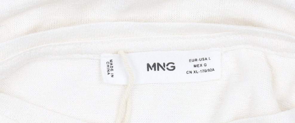 MNG Women's Ivory Puff Sleeve Viscose T-Shirt Size 14