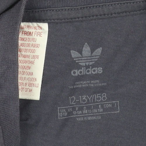 Adidas Boys Grey 12-13 Years Regular Fit Logo Cotton T-Shirt