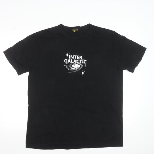 Hoxton Men's Black Intergalactic Graphic Cotton T-Shirt XL Regular Fit