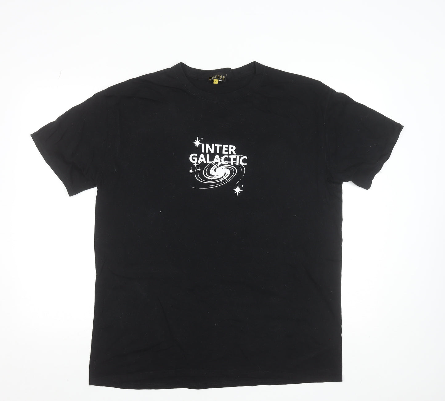 Hoxton Men's Black Intergalactic Graphic Cotton T-Shirt XL Regular Fit