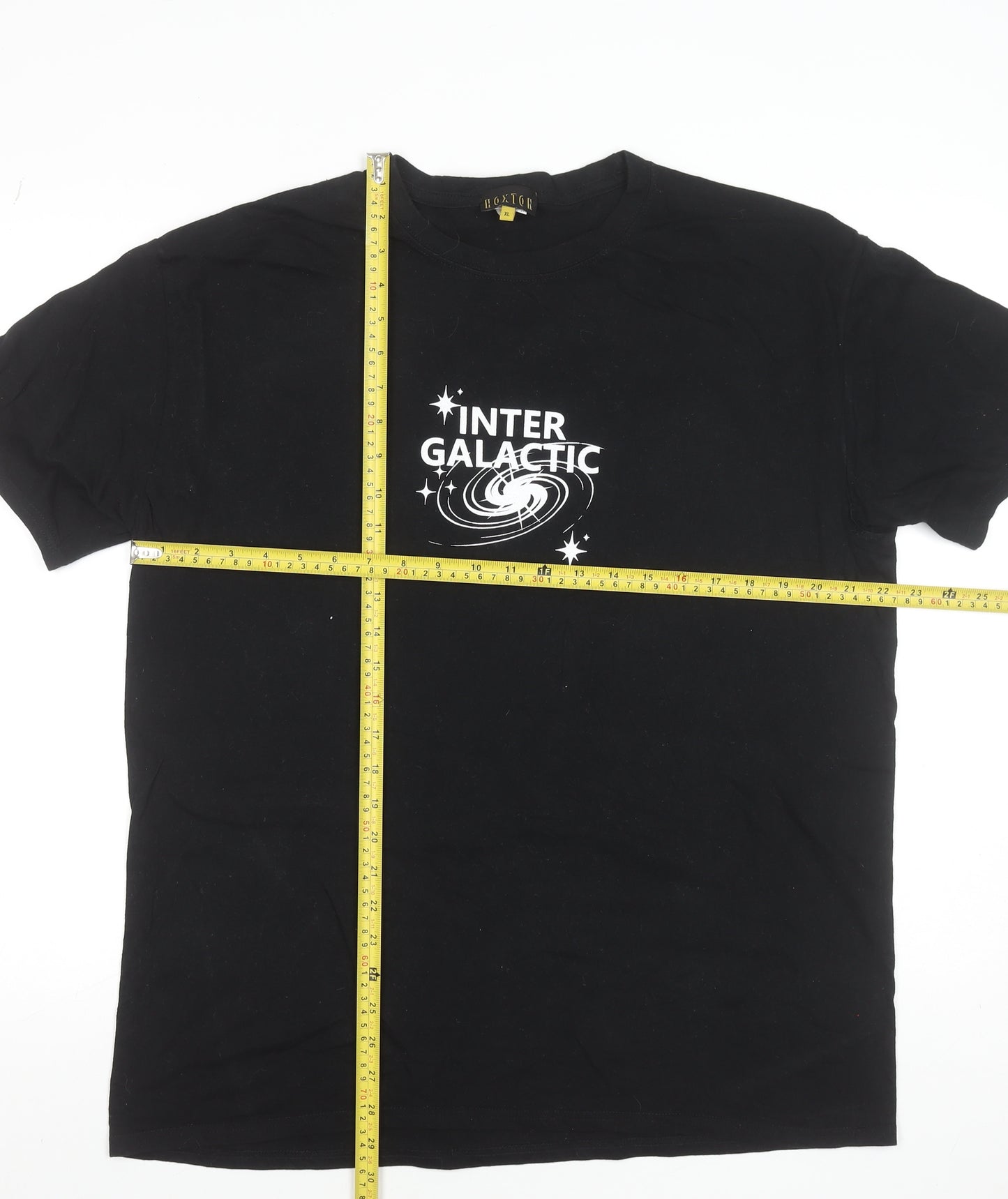 Hoxton Men's Black Intergalactic Graphic Cotton T-Shirt XL Regular Fit