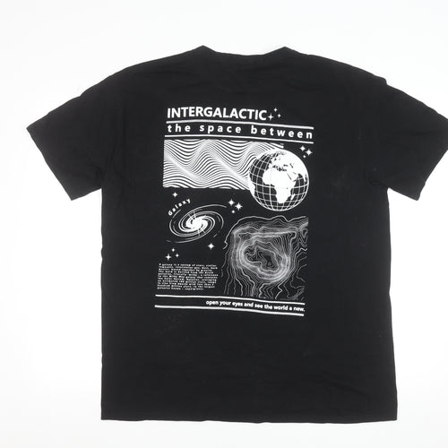 Hoxton Men's Black Intergalactic Graphic Cotton T-Shirt XL Regular Fit