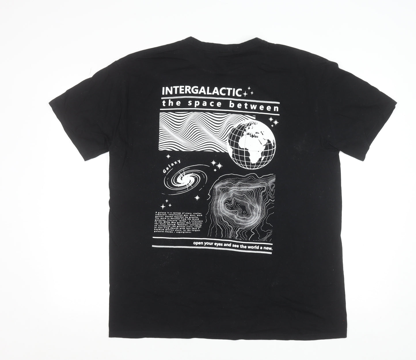 Hoxton Men's Black Intergalactic Graphic Cotton T-Shirt XL Regular Fit