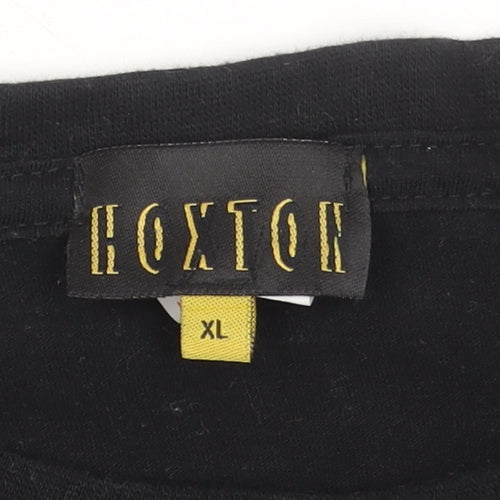 Hoxton Men's Black Intergalactic Graphic Cotton T-Shirt XL Regular Fit