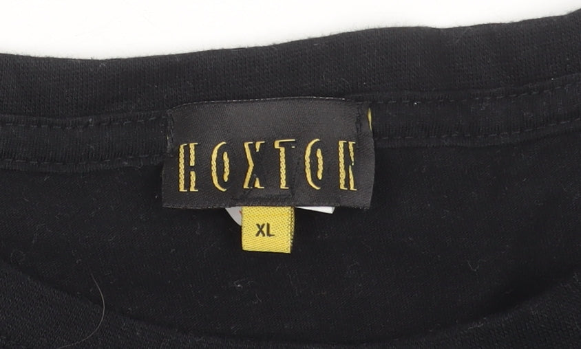 Hoxton Men's Black Intergalactic Graphic Cotton T-Shirt XL Regular Fit
