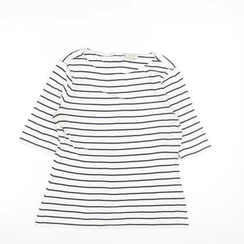 Hobbs Women’s White Striped 3/4 Sleeve Cotton Boat Neck T-Shirt S