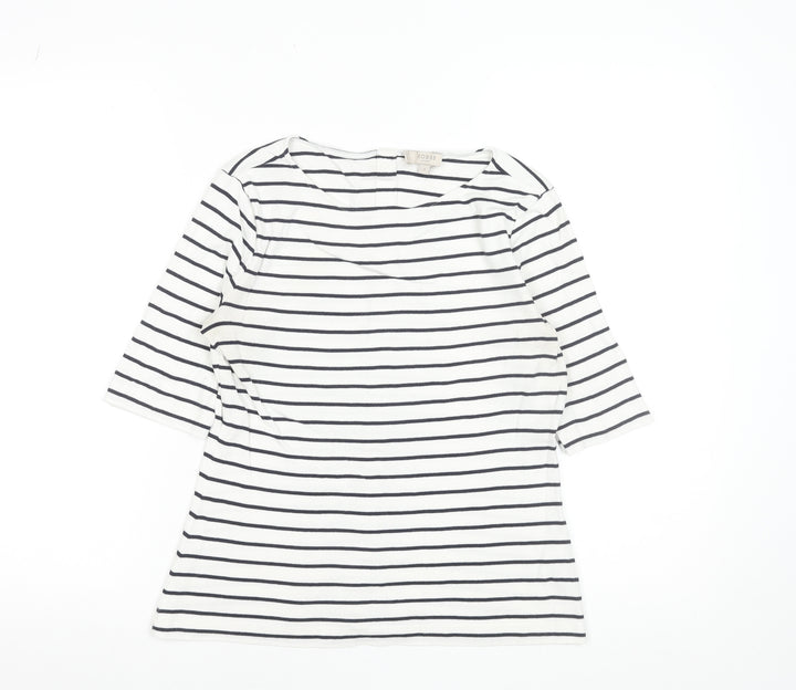 Hobbs Women’s White Striped 3/4 Sleeve Cotton Boat Neck T-Shirt S