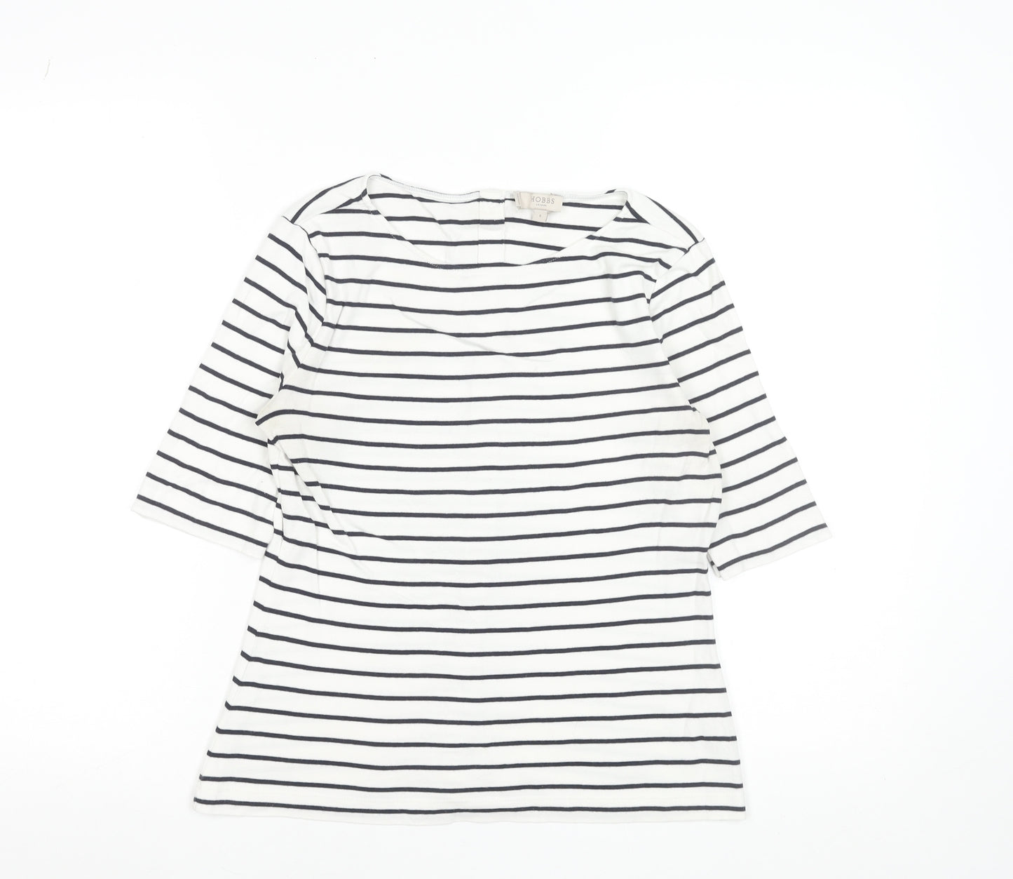 Hobbs Women’s White Striped 3/4 Sleeve Cotton Boat Neck T-Shirt S