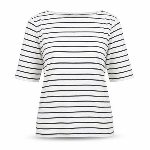 Hobbs Women’s White Striped 3/4 Sleeve Cotton Boat Neck T-Shirt S