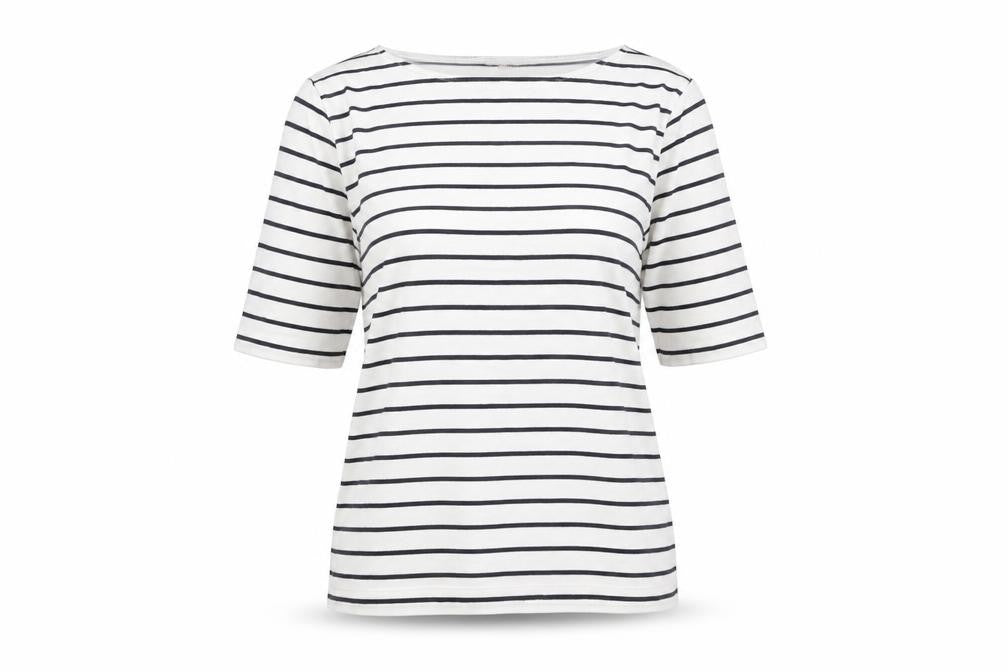 Hobbs Women’s White Striped 3/4 Sleeve Cotton Boat Neck T-Shirt S