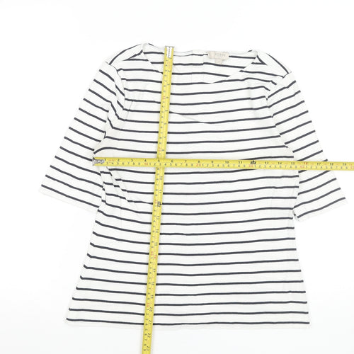 Hobbs Women’s White Striped 3/4 Sleeve Cotton Boat Neck T-Shirt S