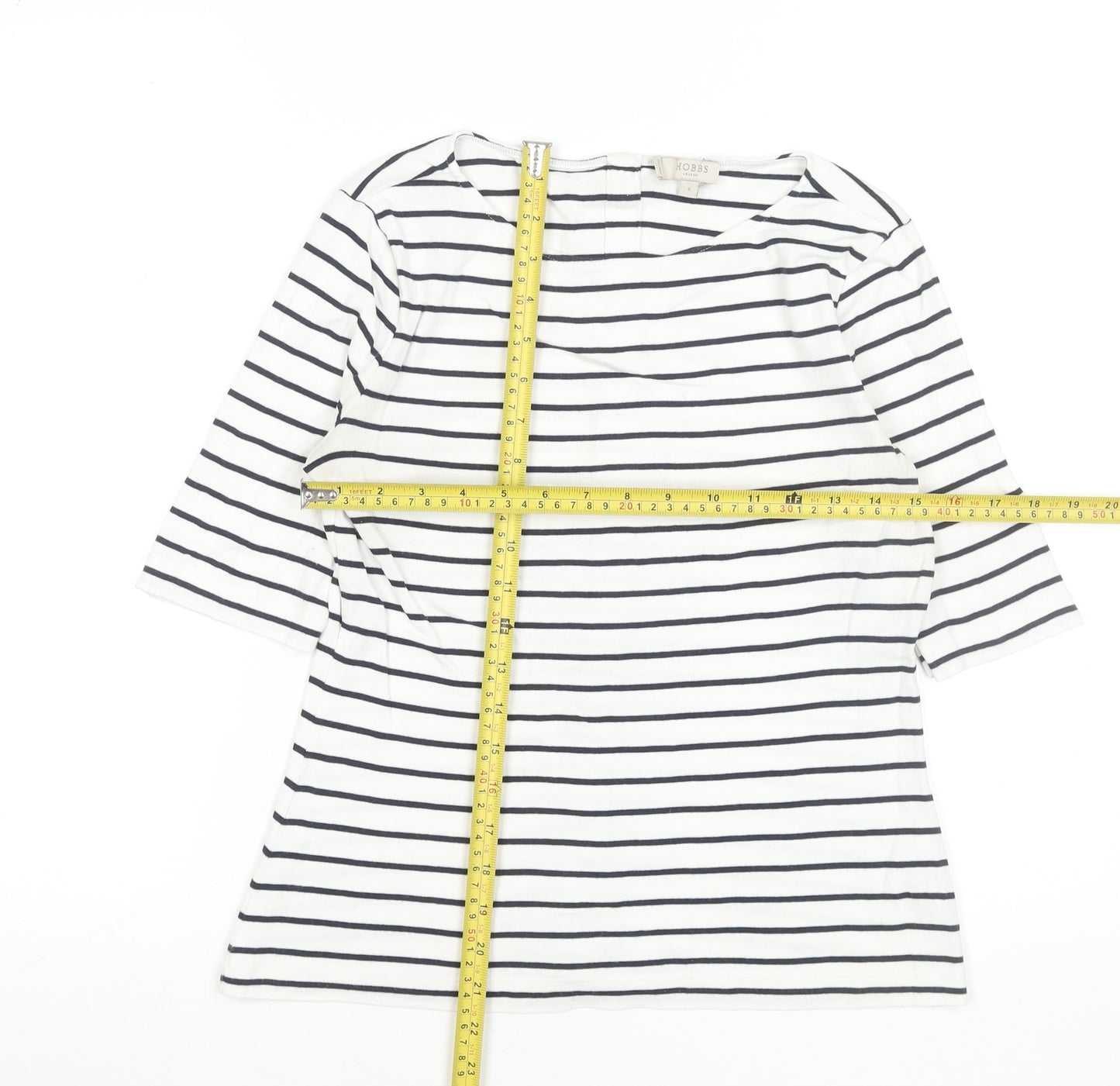 Hobbs Women’s White Striped 3/4 Sleeve Cotton Boat Neck T-Shirt S