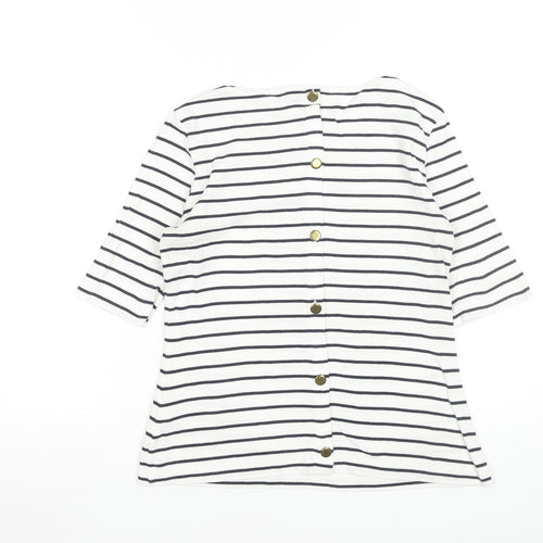Hobbs Women’s White Striped 3/4 Sleeve Cotton Boat Neck T-Shirt S