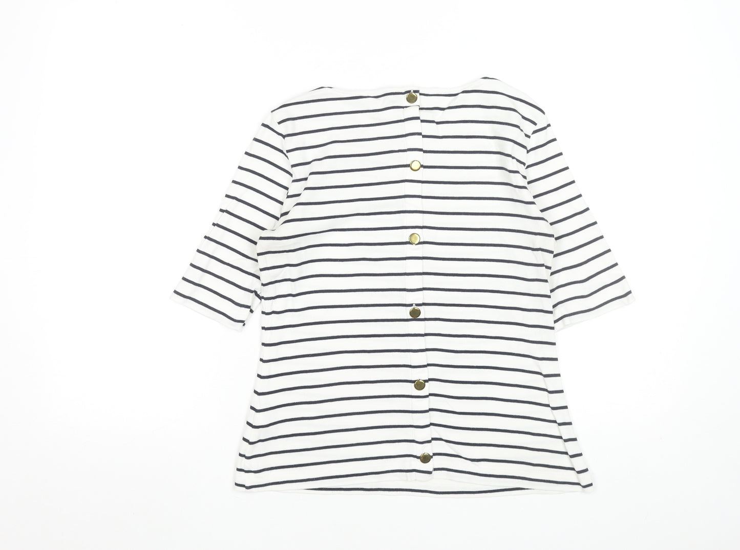 Hobbs Women’s White Striped 3/4 Sleeve Cotton Boat Neck T-Shirt S