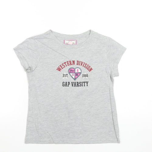 GAP Girls Grey Graphic Varsity Logo T-Shirt Size 13 Years