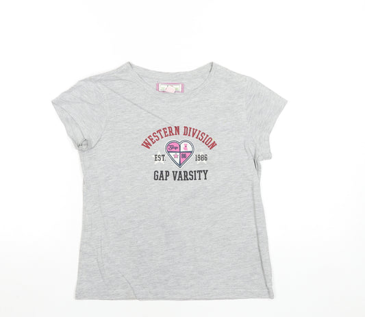 GAP Girls Grey Graphic Varsity Logo T-Shirt Size 13 Years