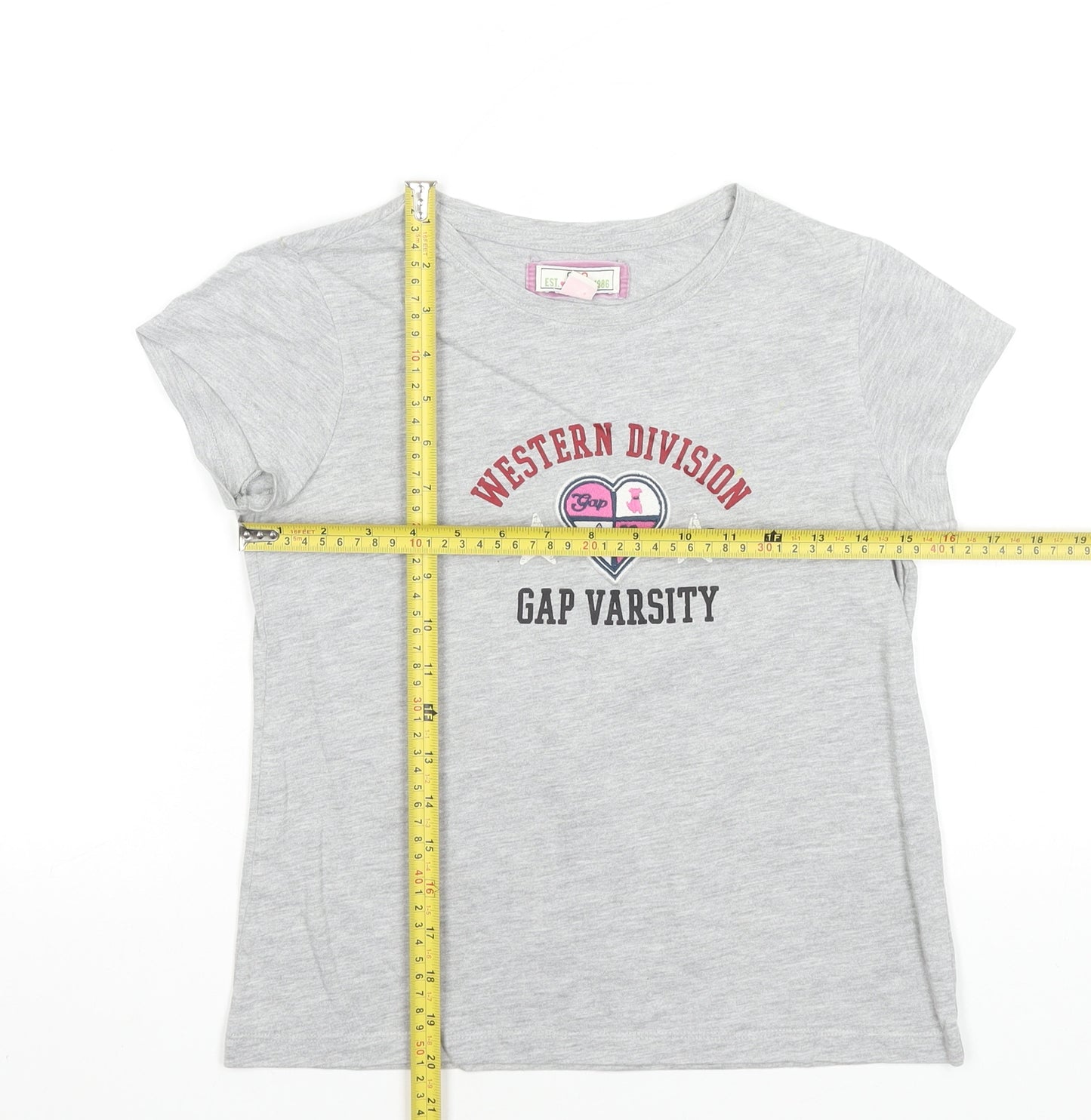 GAP Girls Grey Graphic Varsity Logo T-Shirt Size 13 Years