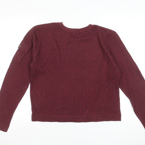 KISS Women's Red Cotton Long Sleeve Crew Neck Basic T-Shirt M