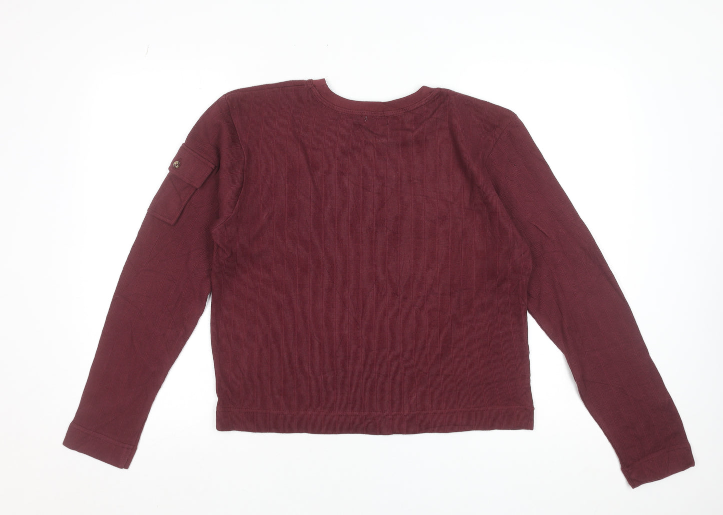 KISS Women's Red Cotton Long Sleeve Crew Neck Basic T-Shirt M