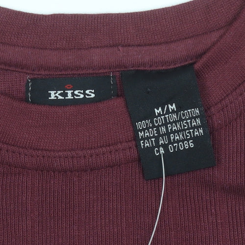 KISS Women's Red Cotton Long Sleeve Crew Neck Basic T-Shirt M
