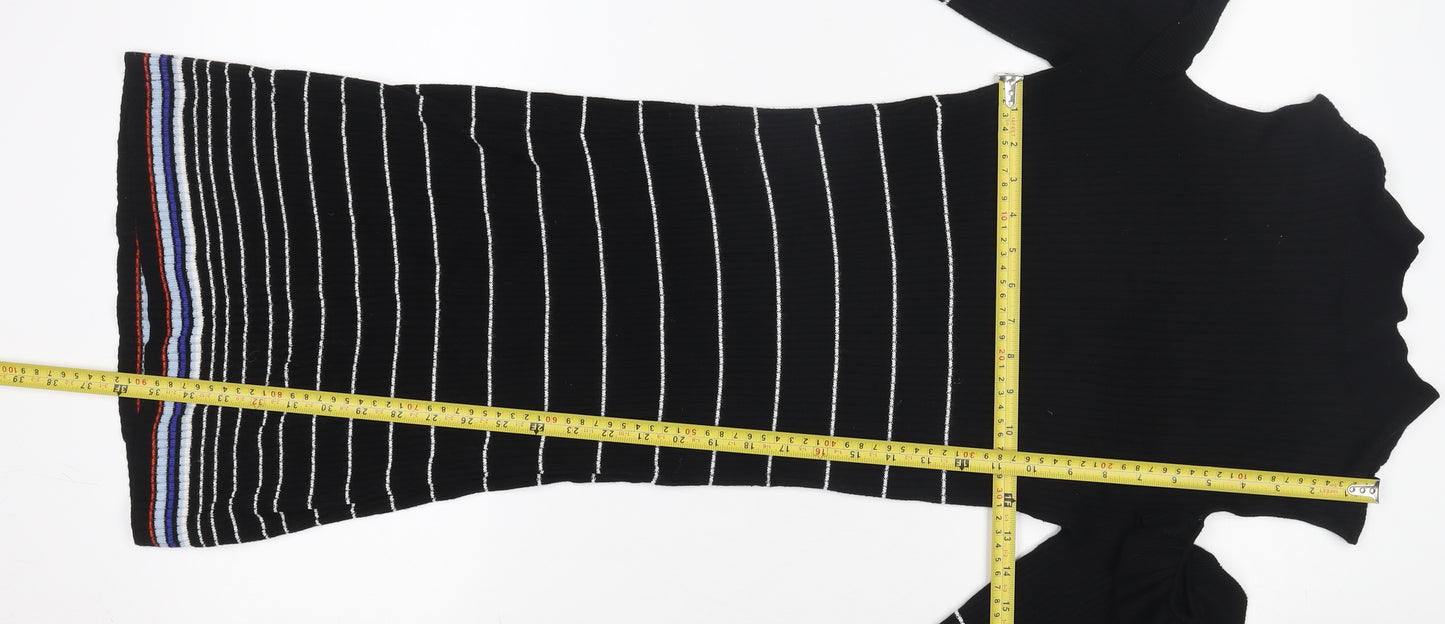 Miss Selfridge Women’s Black Striped Knit Bodycon Dress UK 12