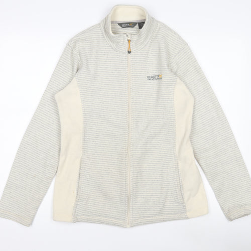 Regatta Womens Grey Striped Fleece Jacket UK10 Full Zip Outdoor Layer