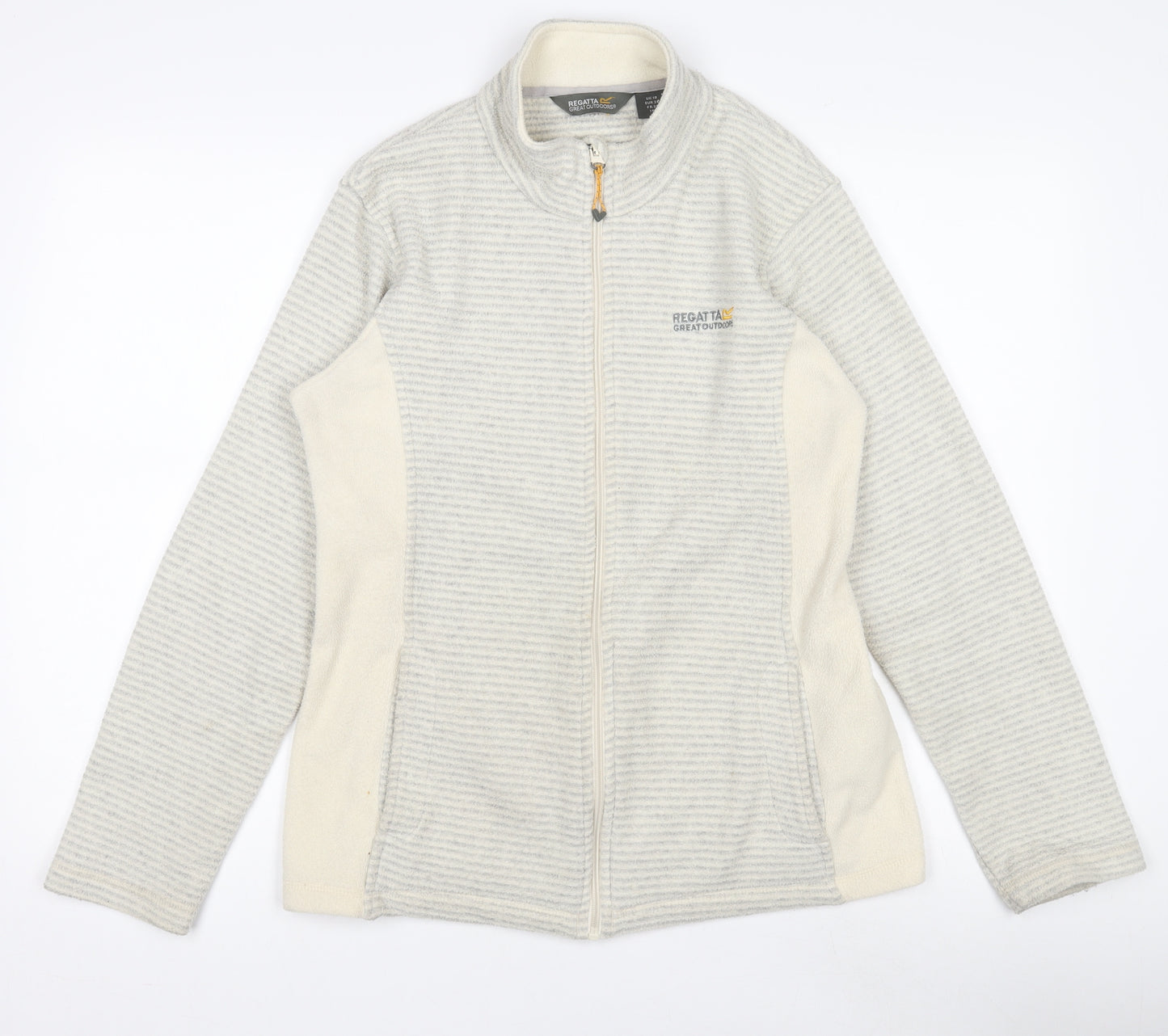 Regatta Womens Grey Striped Fleece Jacket UK10 Full Zip Outdoor Layer
