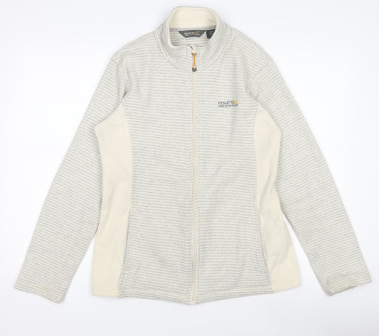 Regatta Womens Grey Striped Fleece Jacket UK10 Full Zip Outdoor Layer