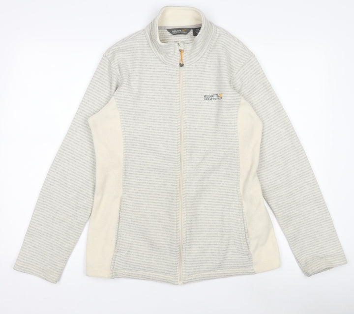 Regatta Womens Grey Striped Fleece Jacket UK10 Full Zip Outdoor Layer