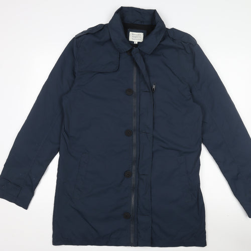 Brave Soul Women's Blue Mid-Length Overcoat Lined Zip Button L