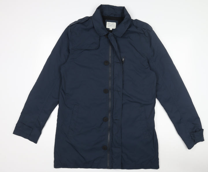 Brave Soul Women's Blue Mid-Length Overcoat Lined Zip Button L