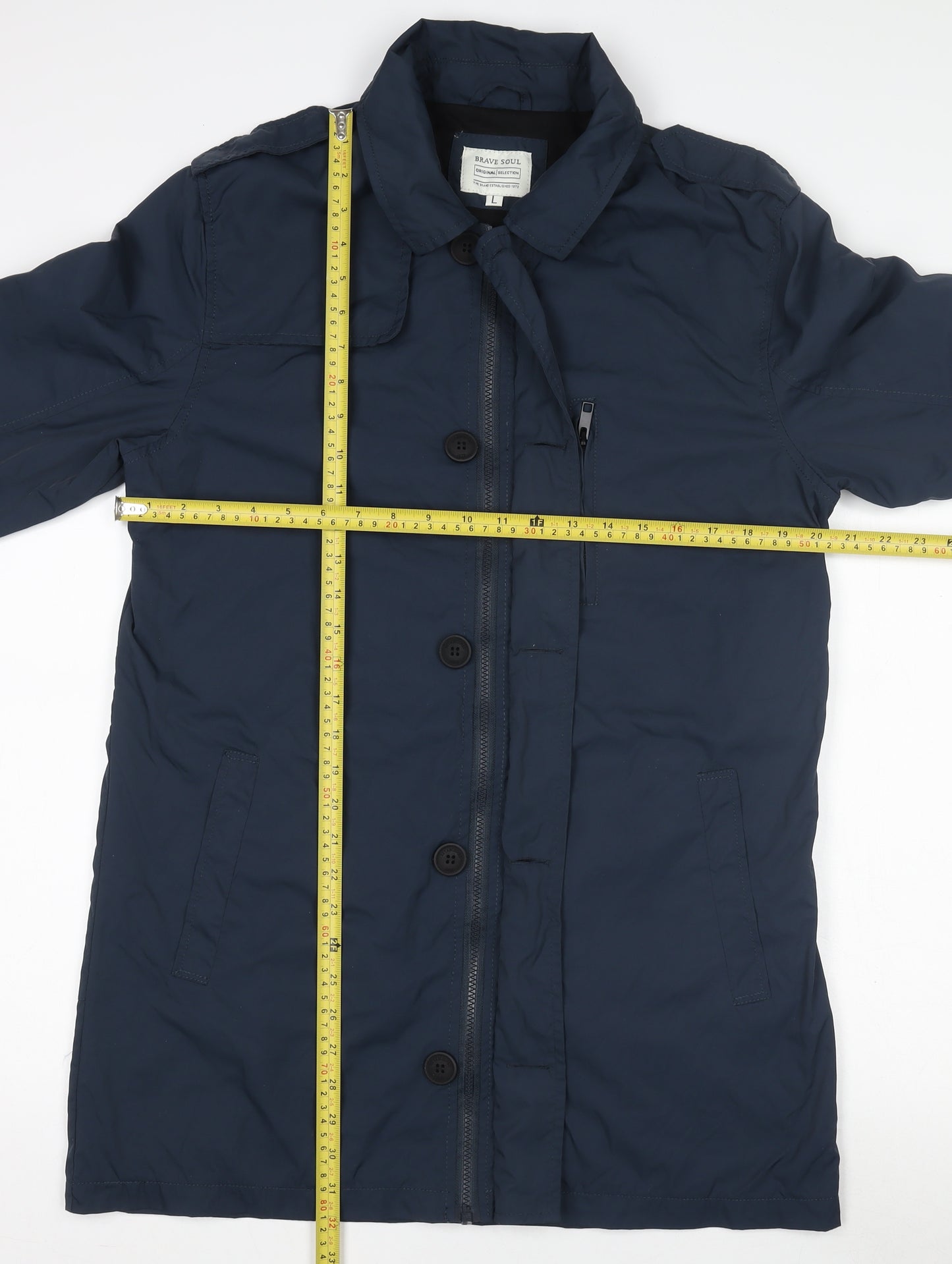Brave Soul Women's Blue Mid-Length Overcoat Lined Zip Button L